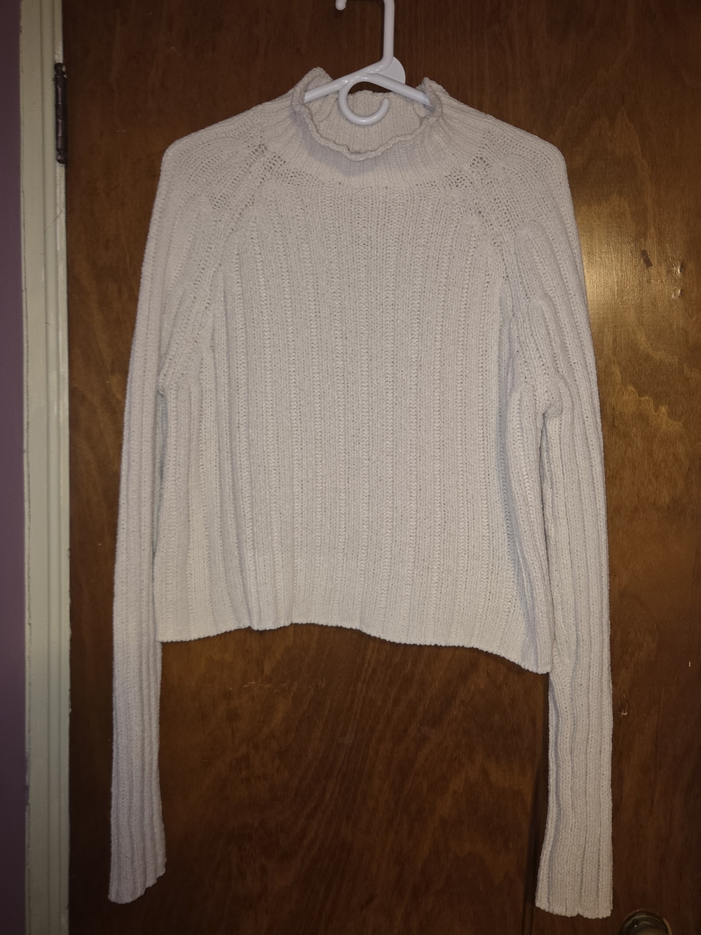American Eagle Cream Fuzzy Ribbed Mock Neck Sweater Medium